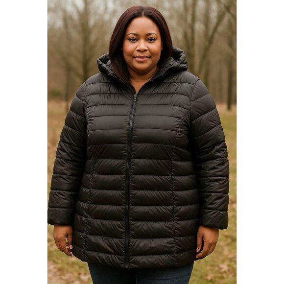 Ava & Viv size 2X Women's Black Hooded Puffer Jacket Plus Excellent condition - Picture 1 of 6